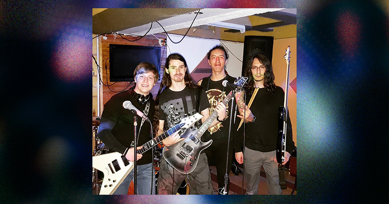 Andres Ramirez-Jaime (far left) poses with his guitar alongside his "Divergefull" heavy metal bandmates (from left to right) Nicolas Buitrago, Jose Acosta and Jose Riano in this 2017 photo.