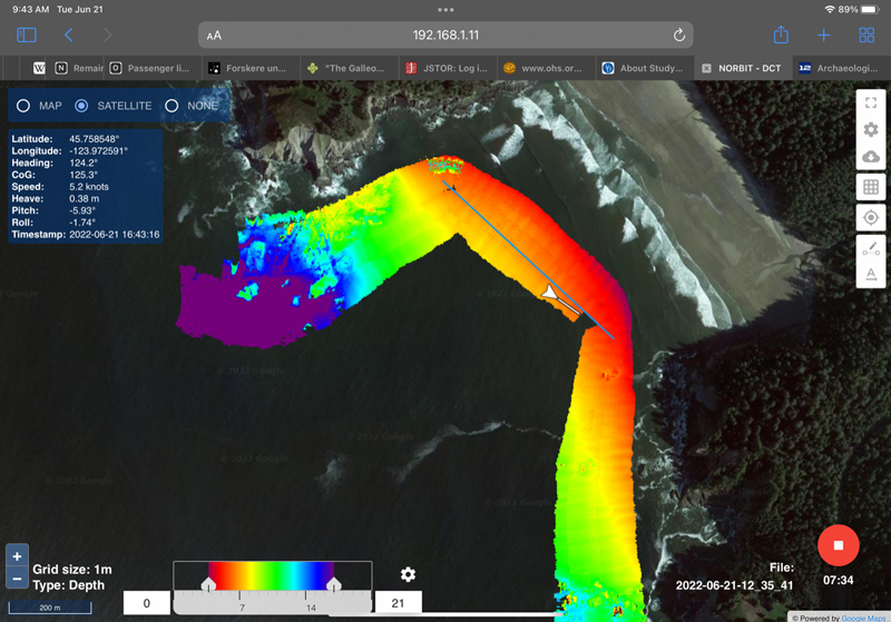 This multibeam echosounder color image illustrates the shape of the seabed. 