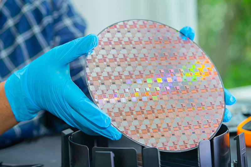 Silicon wafers like the one shown here can be used to create computer chips, circuits and other devices that later are used in our electronics. 