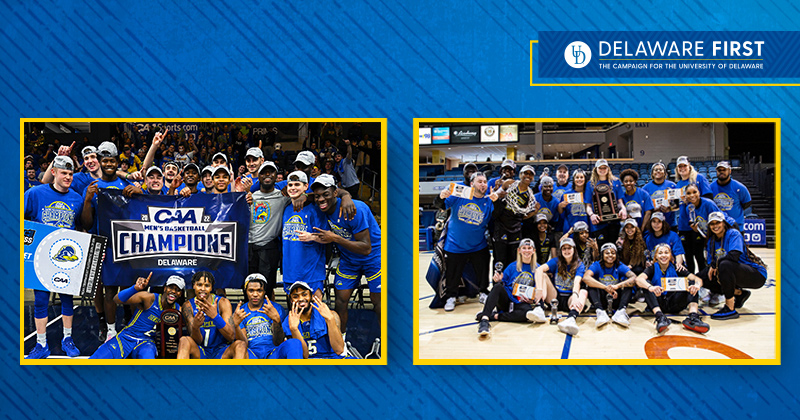 UD’s men’s and women’s basketball teams were Colonial Athletic Association champions during the 2021-22 season. UD’s men’s and women’s basketball teams were Colonial Athletic Association champions during the 2021-22 season.