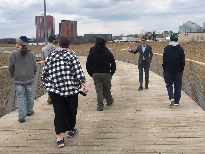 As part of the Green Infrastructure internship, the students got to visit the South Wilmington Wetlands Park which is an urban example of green infrastructure at a large scale. The park treats storm water from the South Wilmington community and is also an amenity for the community. 