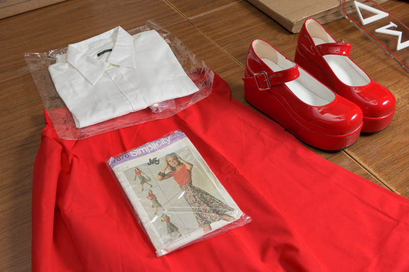 Items donated by the Mu Pi chapter of Delta Sigma Theta include a pledge dress and Mu Pi platform pledge shoes.