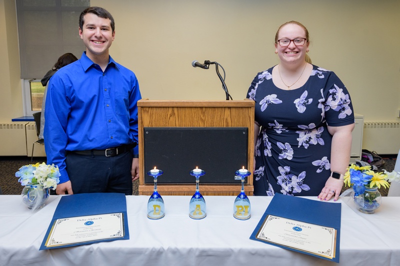 Alex Oberman (left) and Samantha Segal are two of 23 students inducted into the Delta Alpha Pi (DAPi) Honor Society, which is open to undergraduate and graduate students with disabilities. Oberman, a junior elementary education major, has a processing difference and receives extra time to complete exams; he said his disability is something he’s proud of.