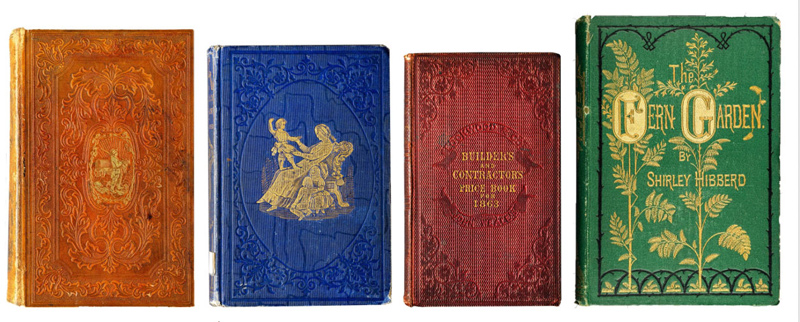 Victorian bookcloth invented in the early 19th century, revolutionized publishing. Previously, books could be bound either in durable, but expensive, leather, or cost-effective, but flimsy, paper. Bookcloth offered an affordable, durable binding option, plus it could be dyed or pigmented in bright colors that wouldn’t fade — making books accessible and attractive to more buyers. Manufacturers carefully guarded their bookcloth trade secrets, making it difficult for conservationists today to track the use of specific compounds or pigments like emerald green that might contain arsenic. Victorian bookcloth invented in the early 19th century, revolutionized publishing. Previously, books could be bound either in durable, but expensive, leather, or cost-effective, but flimsy, paper. Bookcloth offered an affordable, durable binding option, plus it could be dyed or pigmented in bright colors that wouldn’t fade — making books accessible and attractive to more buyers. Manufacturers carefully guarded their bookcloth trade secrets, making it difficult for conservationists today to track the use of specific compounds or pigments like emerald green that might contain arsenic.