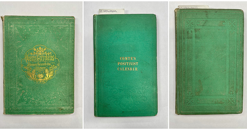 Examples of the emerald green pigment containing arsenic from the Winterthur Library, Printed Book and Periodical Collection. Examples of the emerald green pigment containing arsenic from the Winterthur Library, Printed Book and Periodical Collection.