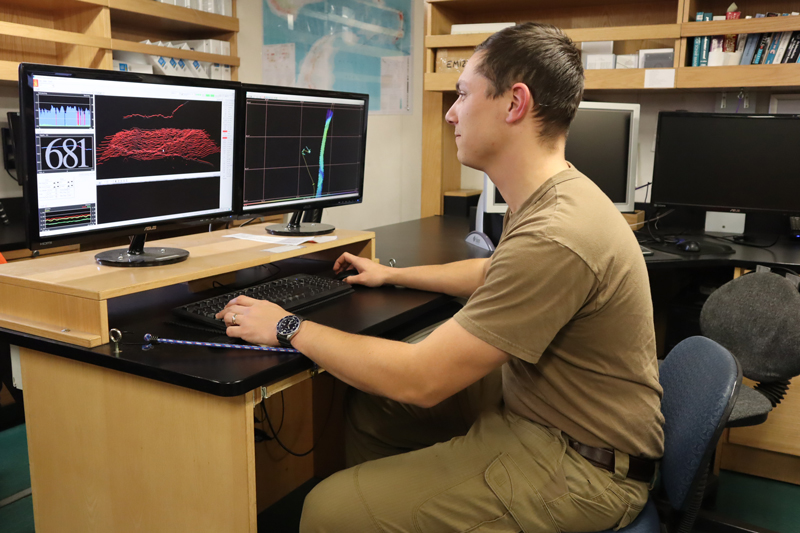While on the LTER Research Cruise, UD undergraduate student Michael Cappola assisted with bathymetric sonar profiling. 