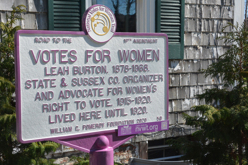 Lewes house with marker on trail of women's vote