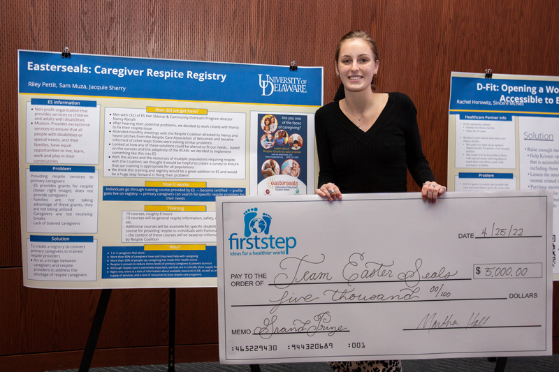 Riley Pettit, a junior cognitive science major on the speech-language pathology track, won $5,000 in seed grant money to help Easterseals create a respite care registry. 