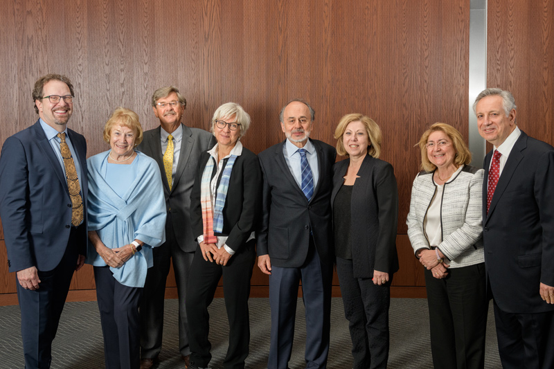 The 2022 Karl Böer solar and renewable energy awards were presented Tuesday, May 3 at the University of Delaware. From left to right in this photograph: Prof. William Shafarman, director of the Institute of Energy Conversion, founded by Böer in 1972; Böer’s widow, Renate, and son, Ralf Böer; Anke Weidenkaff, winner of the Renewable Energy Mid-Career Award; Vasilis Fthenakis, winner of the Solar Energy Medal of Merit, and his wife Christina; Eleni Assanis and UD President Dennis Assanis.