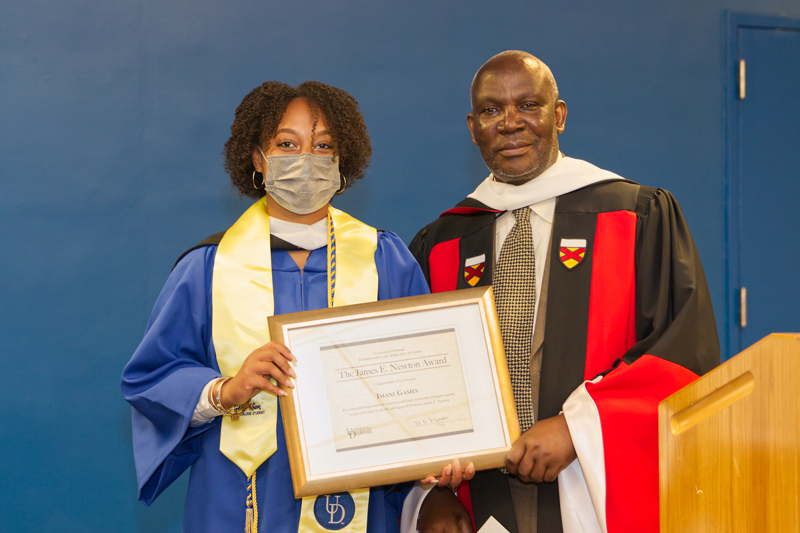 As recipient of the annual James E. Newton Student Award, 2022 graduate Imani Games vowed to continue the mission and vision of the late Africana studies professor for whom the award is named. “This is only the beginning,” says Games, a staff assistant to Senator Tom Carper. “There is more work to be done.” As recipient of the annual James E. Newton Student Award, 2022 graduate Imani Games vowed to continue the mission and vision of the late Africana studies professor for whom the award is named. “This is only the beginning,” says Games, a staff assistant to Senator Tom Carper. “There is more work to be done.”