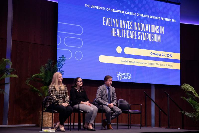 Cynthia Diefenbeck, Jennifer Smolowitz and Chris Locke discuss ways to enhance existing strategies for suicide prevention at the Evelyn R. Hayes Symposium. 