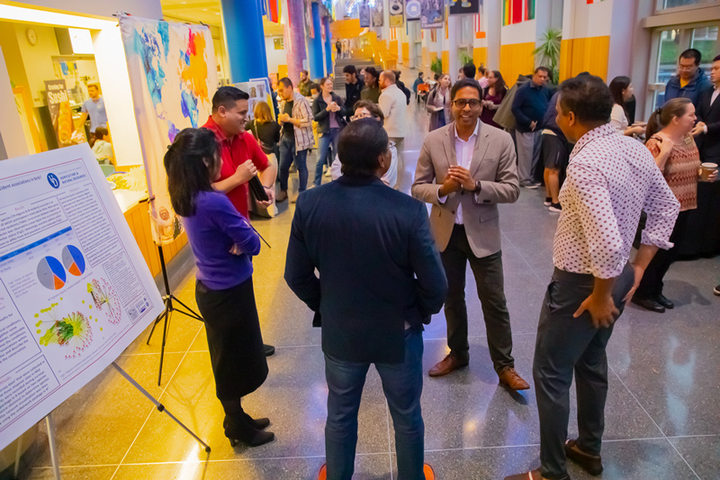 Students, scholars, community members and staff attend International Coffee Hour every Friday afternoon from 4 to 6 p.m. in Trabant University Center. Pictured here is Ravi Ammigan, associate provost for international programs, with colleagues and partners.