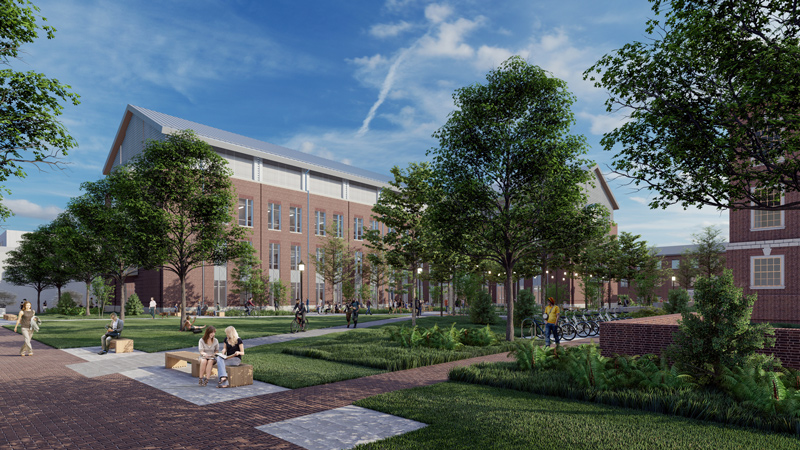 Artist’s representation of Building X, a state-of-the-art science facility on the UD Newark Campus that is expected to open in fall semester 2024.