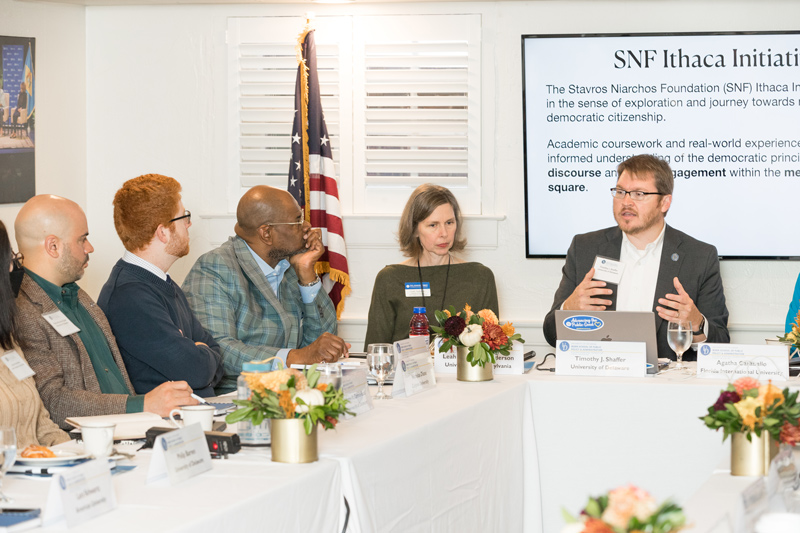 Timothy J. Shaffer, SNF Chair in the Biden School, speaks with academic leaders at the second annual SNF Ithaca National Leadership Summit.