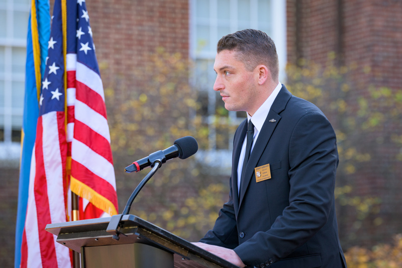 “Behind every flag, there's a face and name and a family member's story,” says Kenny Sheehan, a student veteran at UD and president of the Blue Hen Veterans student organization. “It means a lot, and it’s important to take time to reflect on it.”
