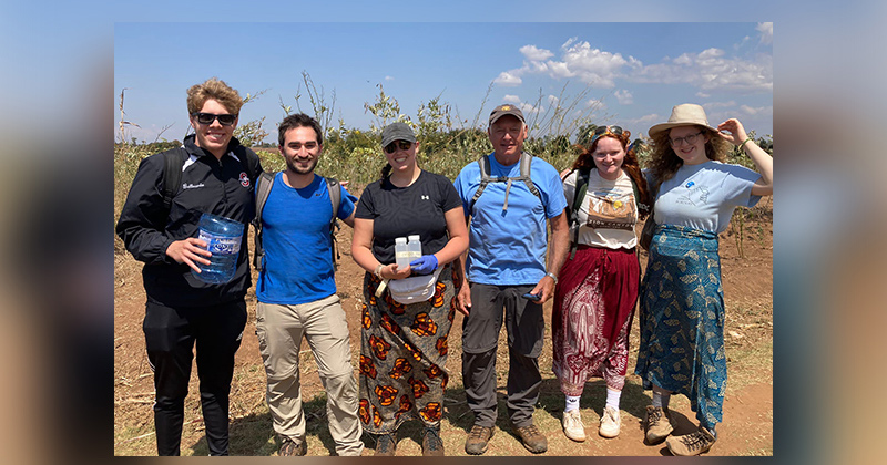 The University of Delaware’s Engineers Without Borders Malawi team, which worked on drinking water wells during the summer and for the past couple of years, include (from left to right) students Dylan Belluardo, UD graduate Jerel Okonski, Carley WIlliamson, Charlie Rich of CA Rich Consultants, Charlotte Gottilla and Hannah Bockius.