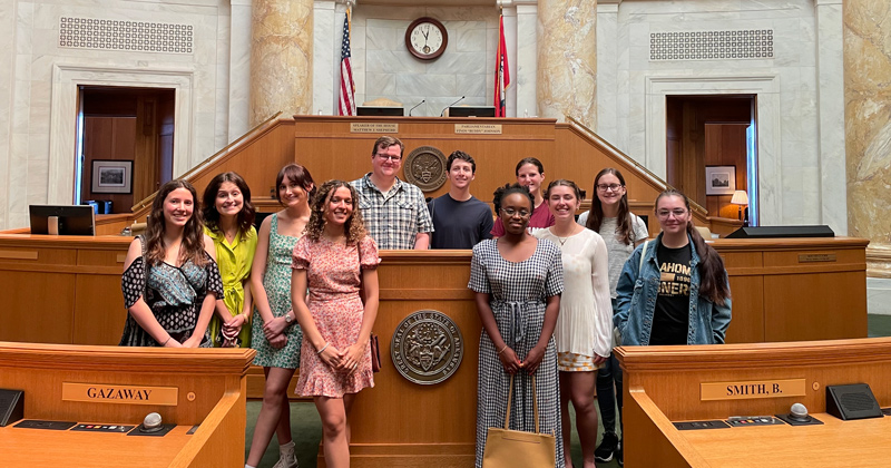 Lawson Schultz (third from right), a senior art and sociology double major, spent the summer at the University of Arkansas at Little Rock investigating Muslim hate crimes and anti-Muslim sentiment in Arkansas.