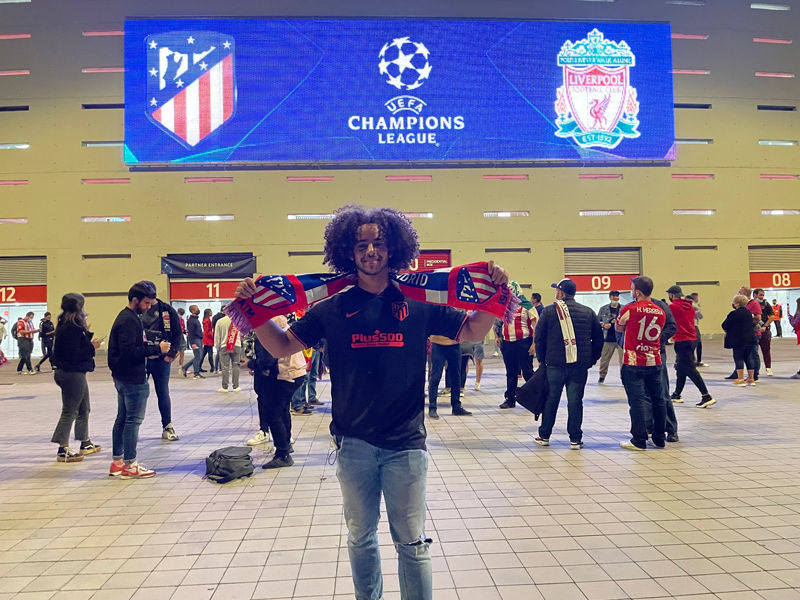 Junior Menelik Duey attended an Atlético Madrid vs Liverpool Champions League match while studying abroad through the World Scholars Program.