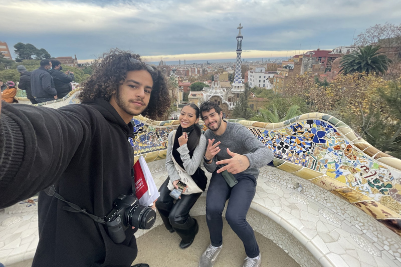 Junior Menelik Duey takes a selfie at Park Güell in Barcelona with fellow World Scholars Marlena Awitan and Jonathan Levit.  