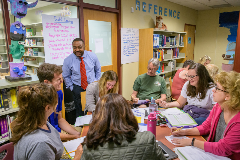 Math teachers from several classes at Talley Middle School in Wilmington, Delaware participate in professional development led by UD’s Professional Development Center for Educators (PDCE).