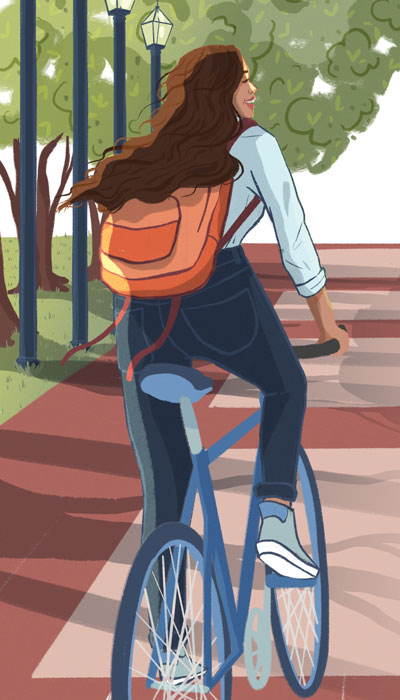 Illustration of an Afghan woman on bike