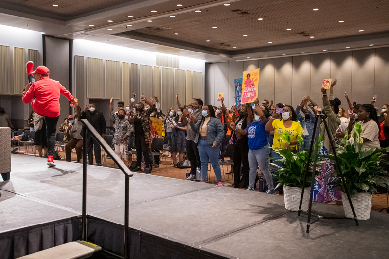 Jennifer Lewis ended the presentation with a song, her signature leg kick and an inspiring call to action: “Go look in the mirror and say you love yourself. It ain’t easy, but do it anyway.”