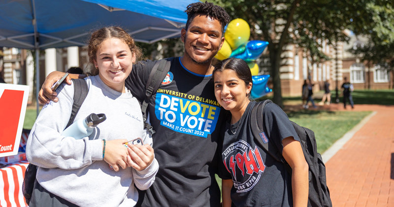 On National Voter Registration Day (NVRD) on Sept. 20, 150 UD students registered to vote through the efforts of UD Make it Count’s “Devote to Vote” campaign. On National Voter Registration Day (NVRD) on Sept. 20, 150 UD students registered to vote through the efforts of UD Make it Count’s “Devote to Vote” campaign.
