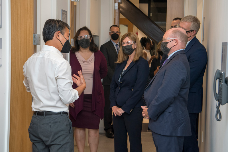 NIST Director Laurie Locascio and members of the Delaware congressional delegation toured NIIMBL to learn about the innovative work underway at the University of Delaware’s Ammon Pinizzotto Biopharmaceutical Innovation Center on Tuesday, Sept. 6. 
