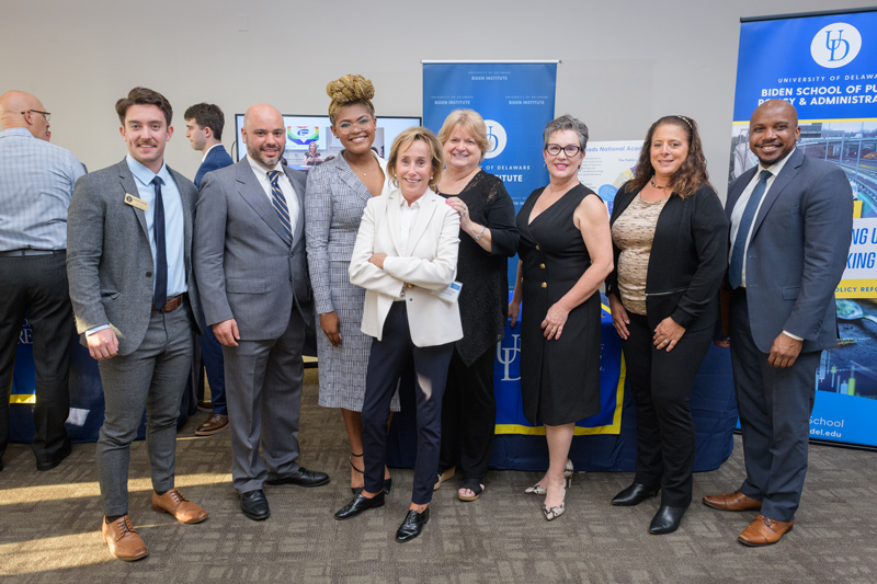 Valerie Biden Owens, chair of the Biden Institute, shares a group photo at UD Day in D.C. with Nicholas Stanek, Pablo McConnie-Saad, Chelsia Douglas, Cathy McLaughlin, Tracey Bauernschmidt, Rita Burrows and Naeem Jenkins-Nixon. Valerie Biden Owens, chair of the Biden Institute, shares a group photo at UD Day in D.C. with Nicholas Stanek, Pablo McConnie-Saad, Chelsia Douglas, Cathy McLaughlin, Tracey Bauernschmidt, Rita Burrows and Naeem Jenkins-Nixon.