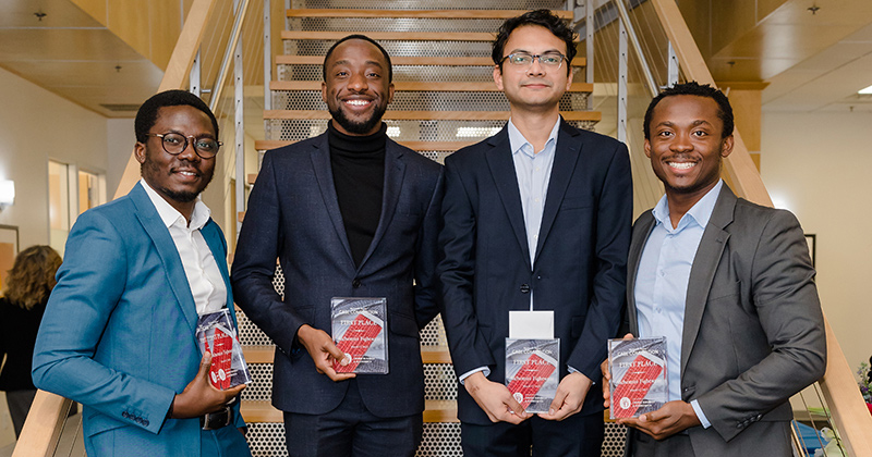 From left to right, the winners of the 2023 Carol A. Ammon Case Competition are Winfred Amewonor Etsey, Charles Chifamba, Trevor Mario Waring and Michael Dugbater, collectively team Diverse 4. 