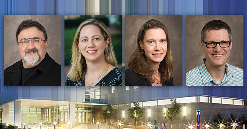 UD researchers (from left) Ardeshir Faghri and Jennie Saxe from the College of Engineering and Andrea Pierce and Philip Barnes from the Biden School are part of a new research center that is aimed at advancing equitable transportation research and solutions. 