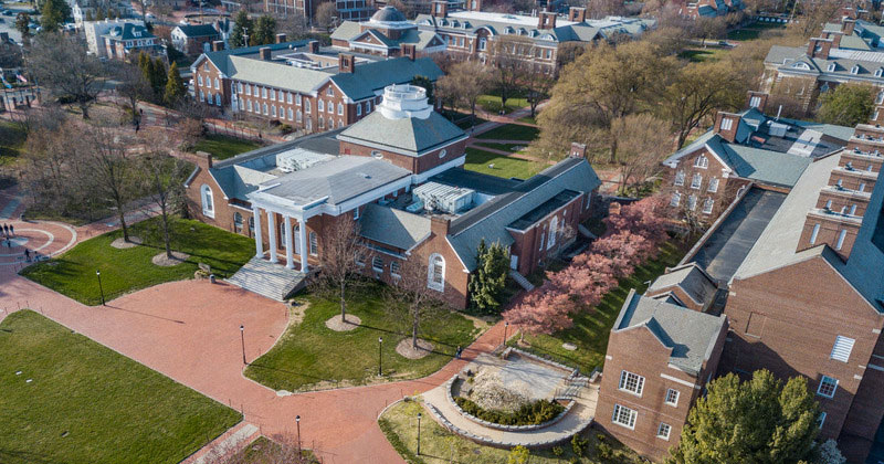 Aerial view of Memorial Hall, Spring 2023