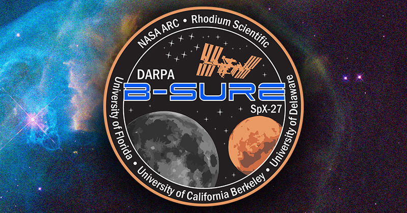 The official mission patch for B-SURE starts with a constellation at the top of the patch. The constellation, which forms the outline of a bacterium, is made up of seven large stars, one for each of the groups working on the project, including UD’s Mark Blenner. 