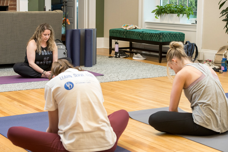 “Creating an environment that encourages students to slow down, rest and do some self exploration is important to me,” said Crystal Dalton, a University of Delaware alumna who has been teaching restorative yoga at UD since November 2021. “Creating an environment that encourages students to slow down, rest and do some self exploration is important to me,” said Crystal Dalton, a University of Delaware alumna who has been teaching restorative yoga at UD since November 2021.