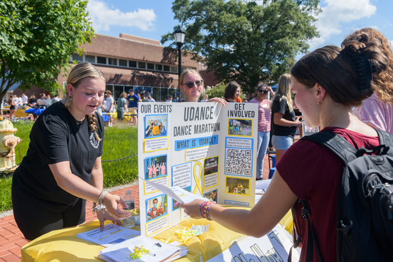 UDance is a registered student organization and members introduce the group to new students during 1743 Welcome Days prior to the beginning of the fall semester. UDance is a registered student organization and members introduce the group to new students during 1743 Welcome Days prior to the beginning of the fall semester.