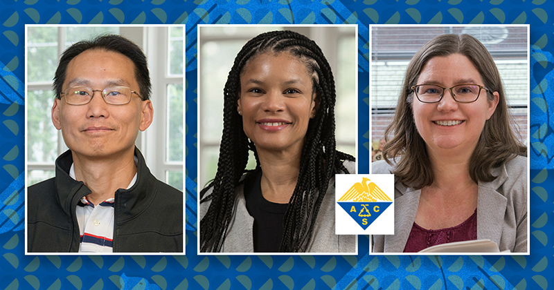 Three faculty from the University of Delaware were named Fellows of the American Chemical Society in 2023: (from left) Wilfred Chen, LaShanda Korley and Mary Watson. 