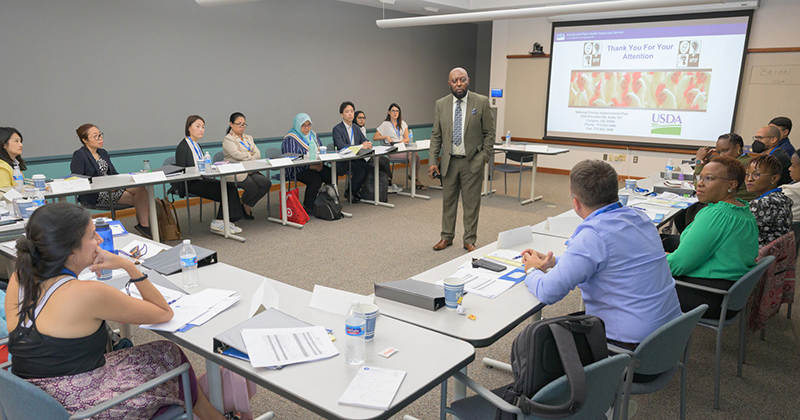 Veterinarians and laboratory diagnosticians from around the world came to UD to learn from experts like Fidelis Hegngi, senior staff veterinarian for avian health with the USDA. Veterinarians and laboratory diagnosticians from around the world came to UD to learn from experts like Fidelis Hegngi, senior staff veterinarian for avian health with the USDA.