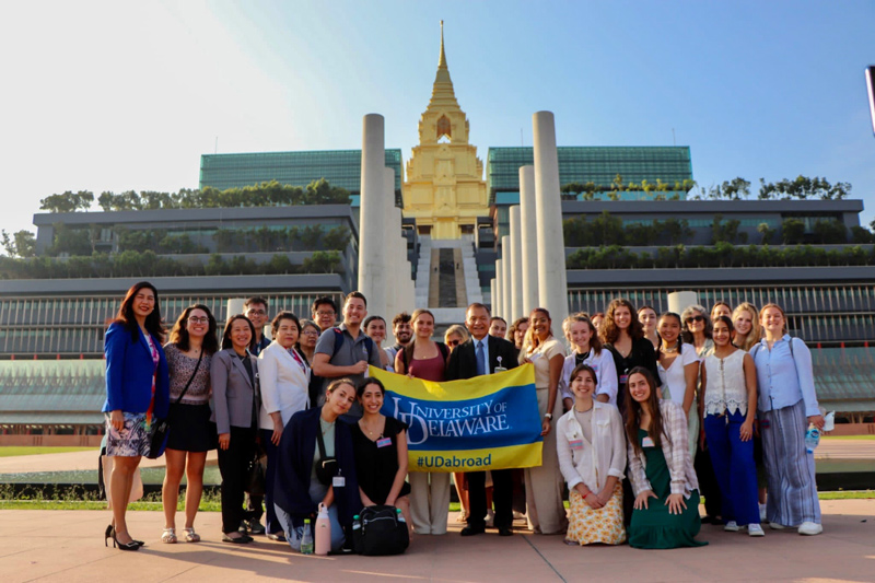 While abroad, Raible and her students spend the majority of their time visiting different social enterprises and ecosystem partners to learn about the impact of connectivity, partnerships and collective action to accomplish social and environmental change. This photo is from a visit to the Thailand Parliament in Bangkok. 