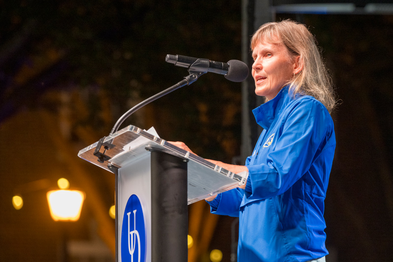 UD Provost Laura Carlson shared the three things she loves most about UD: its academic excellence, strong sense of community, and commitment to making an impact on the state, nation and world.