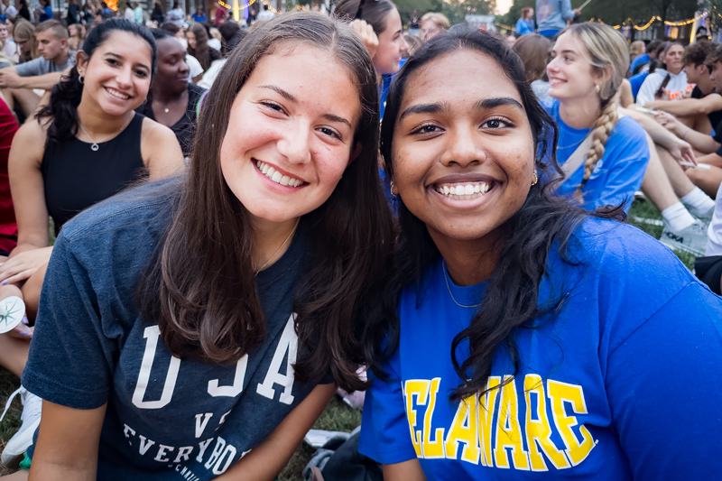 Sam Damaraju (right) said that starting college can be intimidating because it can feel like you’re alone, but the Induction Ceremony helped to create a sense of belonging.
