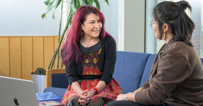 Carla Guerrón Montero (left) has mentored hundreds of students over the years, including Karelin Torres, who graduated from UD in 2021 and is a research assistant for Guerrón Montero’s weekly radio show. Carla Guerrón Montero (left) has mentored hundreds of students over the years, including Karelin Torres, who graduated from UD in 2021 and is a research assistant for Guerrón Montero’s weekly radio show.