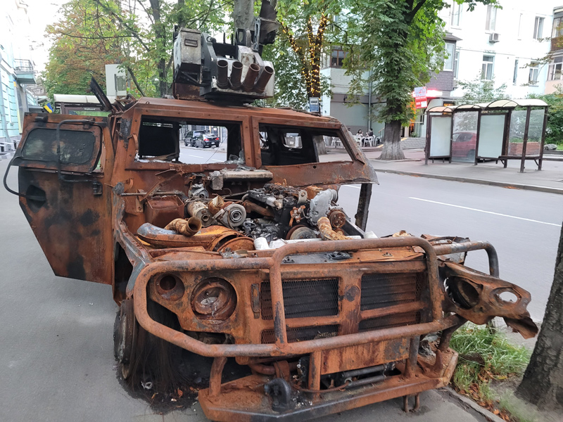 Remnants of military equipment left by Russia when fleeing the Kyiv region. 