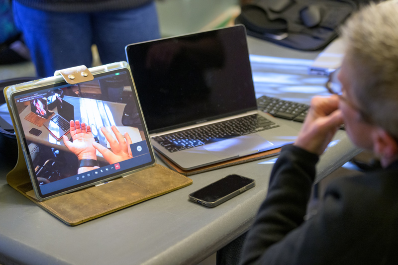 Joelle Wickens uses her laptop to view real-time images transmitted by the augmented reality headset as she and her team test out the technology and explore its potential uses. Joelle Wickens uses her laptop to view real-time images transmitted by the augmented reality headset as she and her team test out the technology and explore its potential uses.