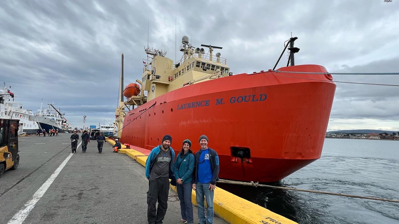 Matthew Breece, research scientist, Leila Character, post-doctoral research, and Erik White, engineer are among the researchers that traveled to Antarctica aboard the RV Laurence M. Gould.