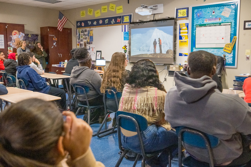 Besides hearing from UD’s Matt Breece, students also saw dramatic photographs from Antarctica and scientific charts used in the research.