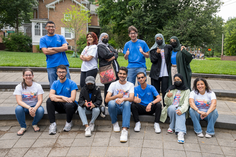 Saudi Arabian students who volunteered in Puerto Rico gather on UD’s Newark campus with UD staffers Rebecca Boyle, bottom row, far left, and MariaJosé Riera, bottom row, far right. Saudi Arabian students who volunteered in Puerto Rico gather on UD’s Newark campus with UD staffers Rebecca Boyle, bottom row, far left, and MariaJosé Riera, bottom row, far right.