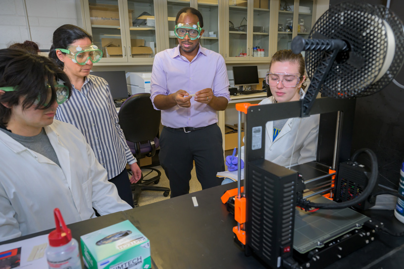 For a UD student, the road to being a materials scientist begins in Professor Sheldon Hewlett’s introductory-level “Freshman Materials Experience” class, where students will learn about the history of materials and scientific developments and gain introductory lab skills. For a UD student, the road to being a materials scientist begins in Professor Sheldon Hewlett’s introductory-level “Freshman Materials Experience” class, where students will learn about the history of materials and scientific developments and gain introductory lab skills.