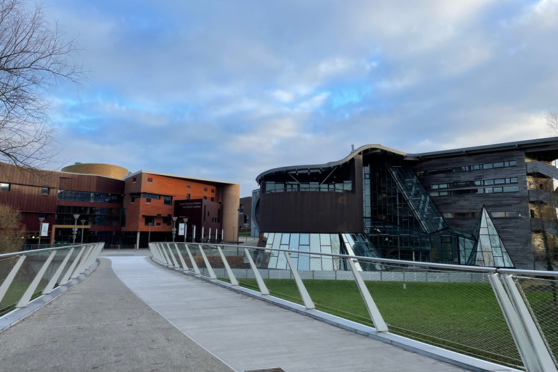 The Health Sciences building on the right-hand side as seen from the Living Bridge on the University of Limerick’s campus. UD nursing students spent most of their time here, aside from their travels across the country. 