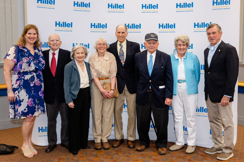 The Kristol Center for Jewish Life celebrated its 30th anniversary on Sunday, May 21. Pictured are UD Hillel executive director Donna Schwartz, Howard Kristol, Shelly Kristol, Marjorie Kristol, David Kristol, Daniel Kristol, Kathy Kristol and Delaware Gov. John Carney.