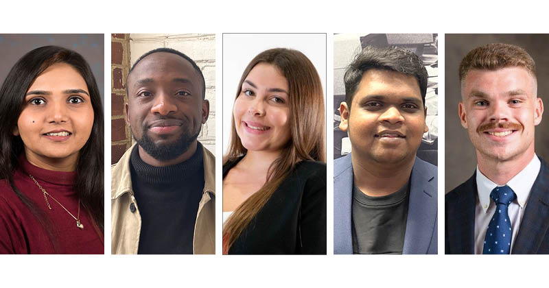 UD Lerner master of science in business analytics and information management students (from left to right) Riddhi Patel, Charles Chifamba Kudakwashe, Caitlyn Tobio, Sankarasubramanian Trichy Kalyanakumar and Eugene Holler were awarded the Alteryx SparkED Graduate Scholarship.